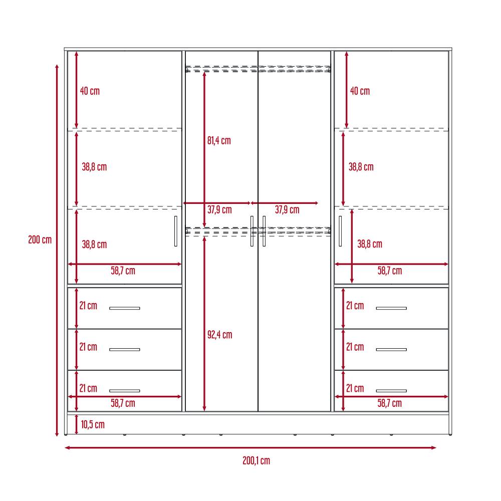 Closet Cooder Ceniza 200 cm con Cuatro Puertas y Seis Cajones - Closets | Bylmo