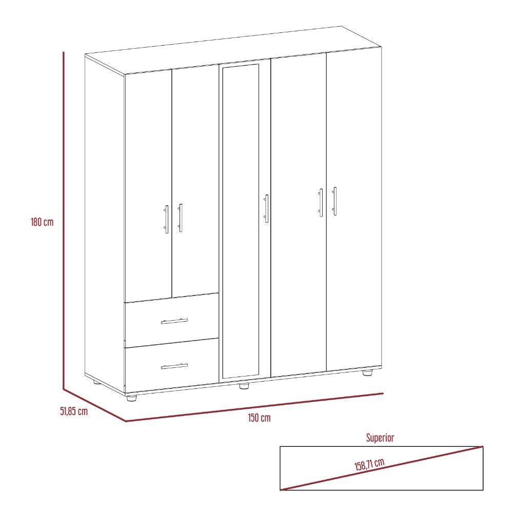 Closet Delta Ceniza 150 cm con Cinco Puertas y Dos Cajones - Closets | Bylmo