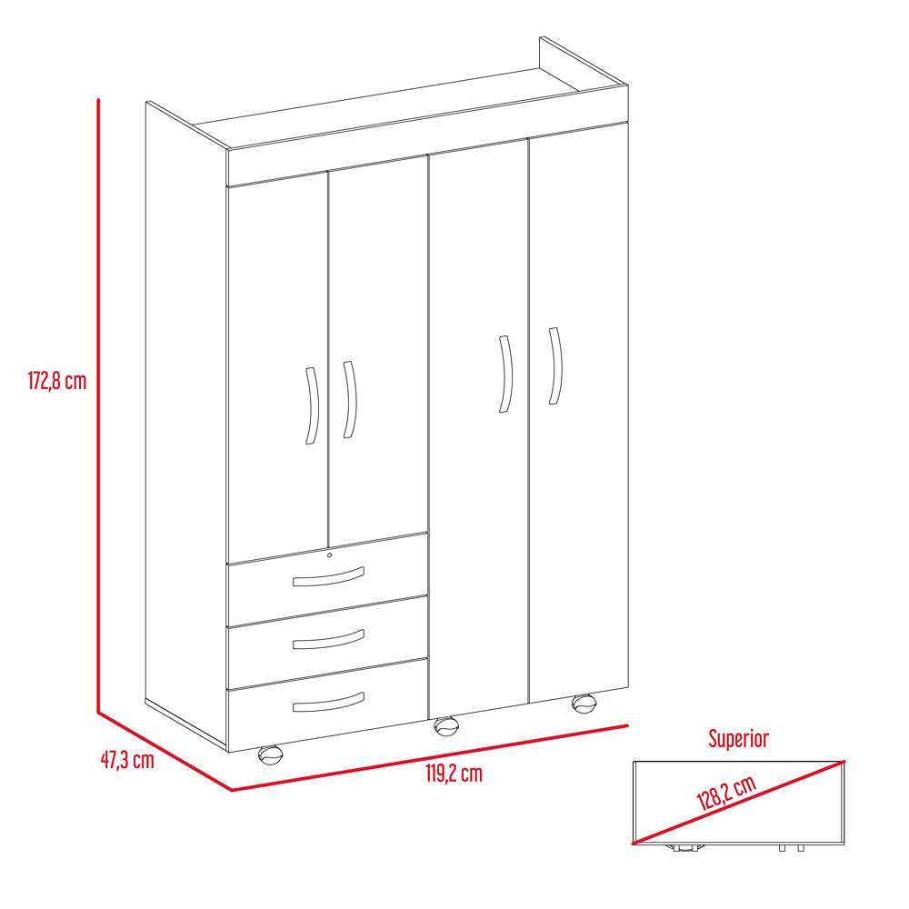 Closet Denver Wengue 119 cm con Cuatro Puertas y Dos Cajones - Closets | Bylmo