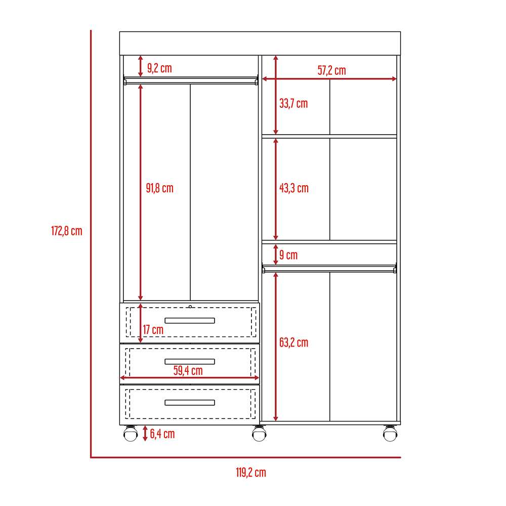 Closet Denver Wengue 119 cm con Cuatro Puertas y Dos Cajones - Closets | Bylmo