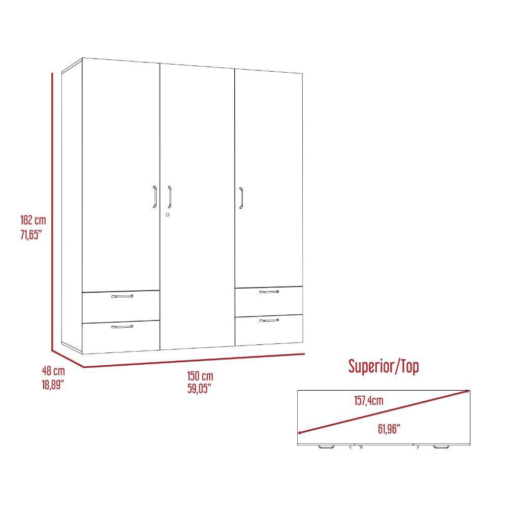 Closet Dominic Wengue 150 cm con Tres Puertas y Cuatro Cajones - Closets | Bylmo