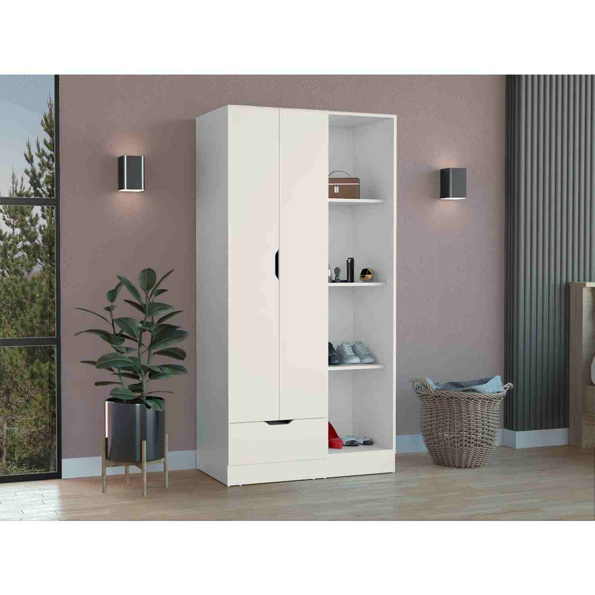 Closet Éclat Blanco 90 cm con Dos Puertas y Un Cajón - Closets | Bylmo