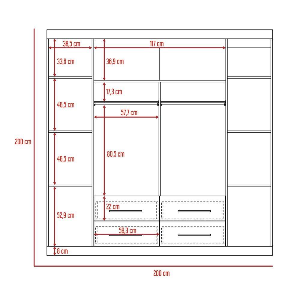 Closet Fira Wengue 200 cm con Cuatro Puertas y Cuatro Cajones - Closets | Bylmo