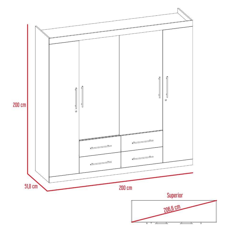 Closet Fira Wengue 200 cm con Cuatro Puertas y Cuatro Cajones - Closets | Bylmo