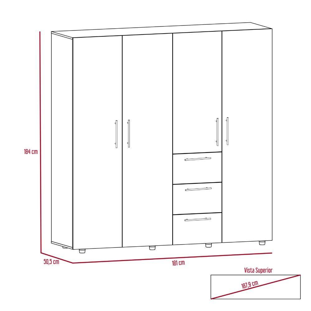 Combo Closet y Silla Bar Harlem Duna 180 cm con Cuatro Puertas y Tres Cajones - Closets | Bylmo
