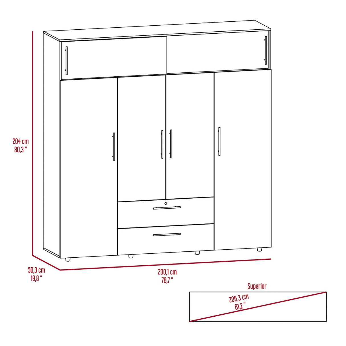 Closet Hogar Basic Duna 200 cm con Dos Cajones y Colgadero de Ropa - Closets | Bylmo