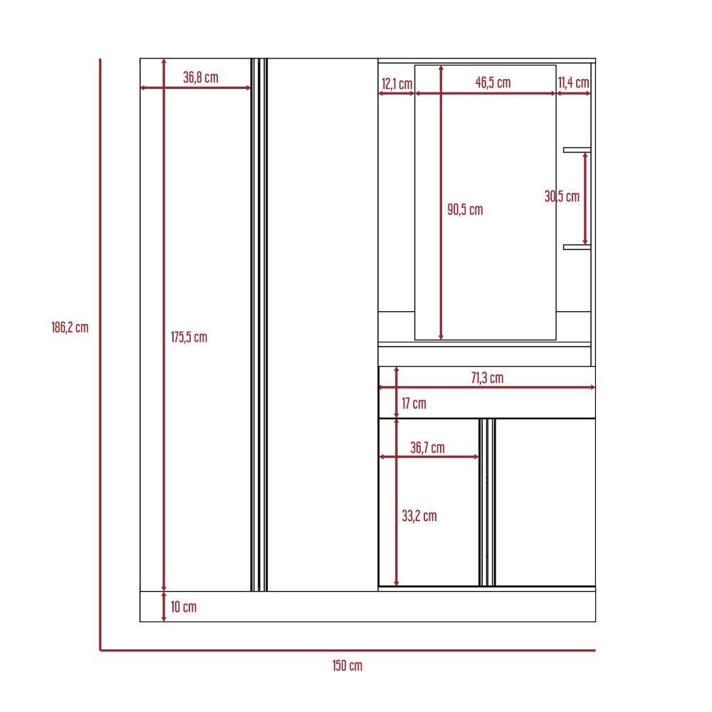 Closet Kamelot Gales 150 cm con Espejo,Cuatro Puertas y Un Cajón - Closets | Bylmo