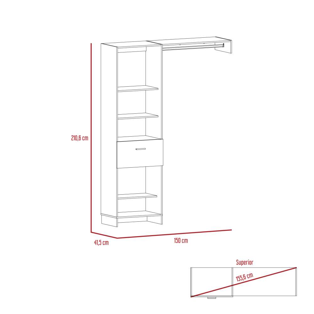 Closet Manchester Blanco 150x210cm con 1 Cajones con 3 Entrepaños - Closets | Bylmo