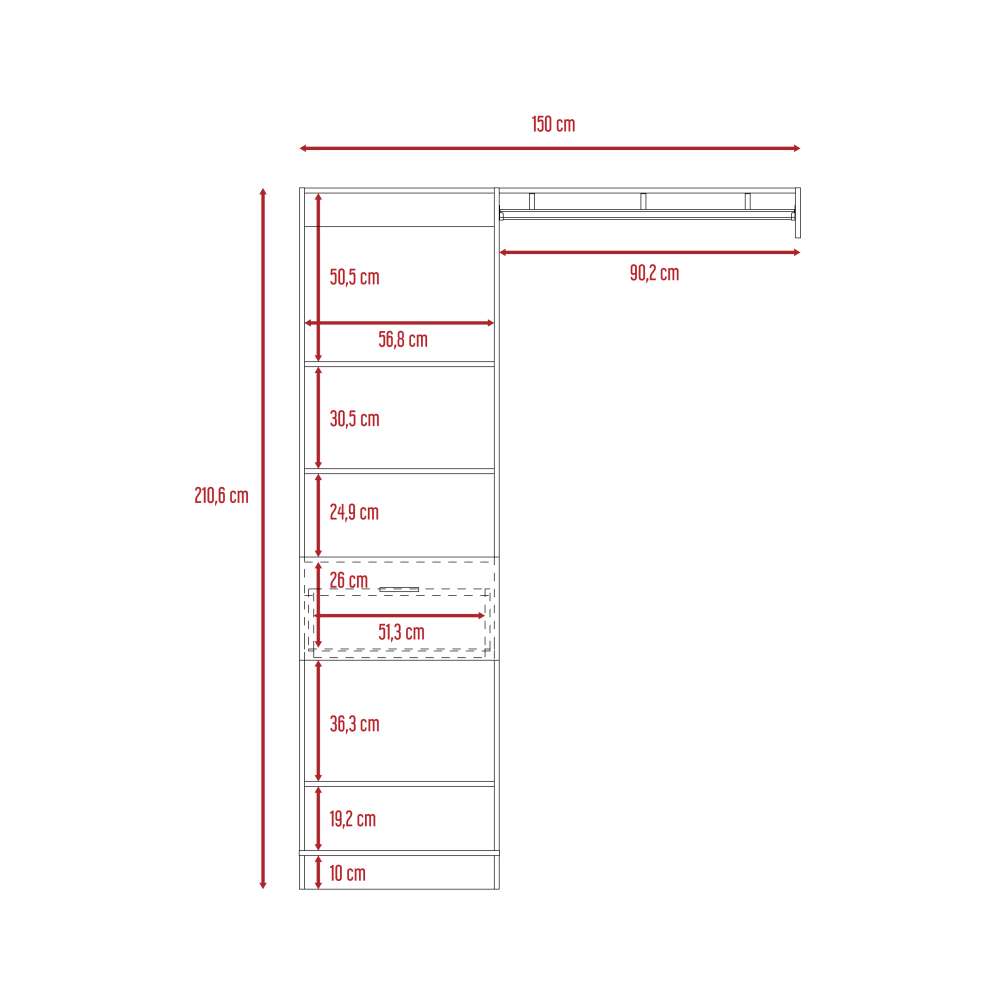 Closet Manchester Blanco 150x210cm con 1 Cajones con 3 Entrepaños - Closets | Bylmo