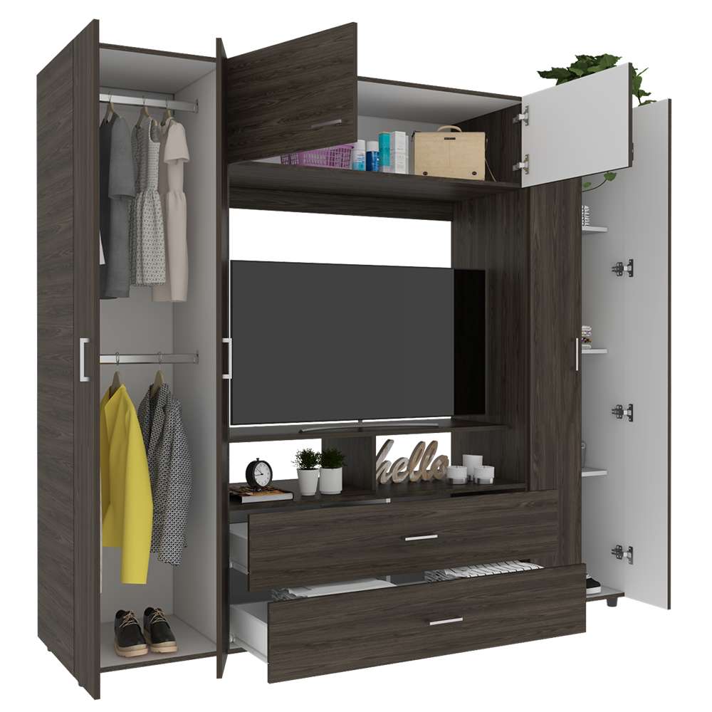 Closet Manila Coñac 198.4x179.9cm con 2 Cajones con 3 Entrepaños con Espacio para TV - Closets | Bylmo