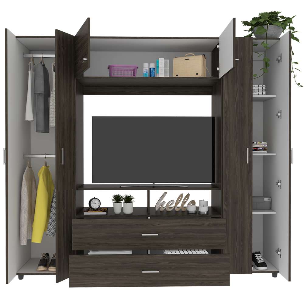 Closet Manila Coñac 198.4x179.9cm con 2 Cajones con 3 Entrepaños con Espacio para TV - Closets | Bylmo
