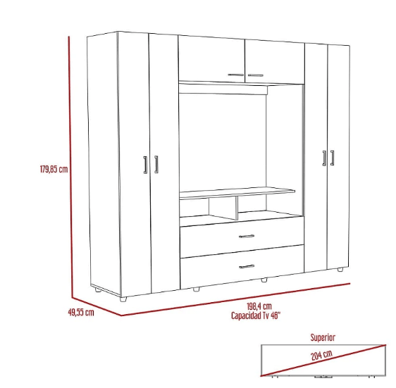 Closet Manila Coñac 198.4x179.9cm con 2 Cajones con 3 Entrepaños con Espacio para TV - Closets | Bylmo