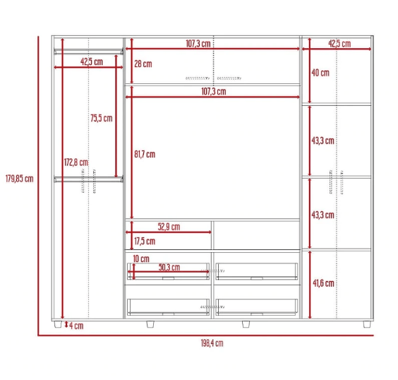 Closet Manila Coñac 198.4x179.9cm con 2 Cajones con 3 Entrepaños con Espacio para TV - Closets | Bylmo