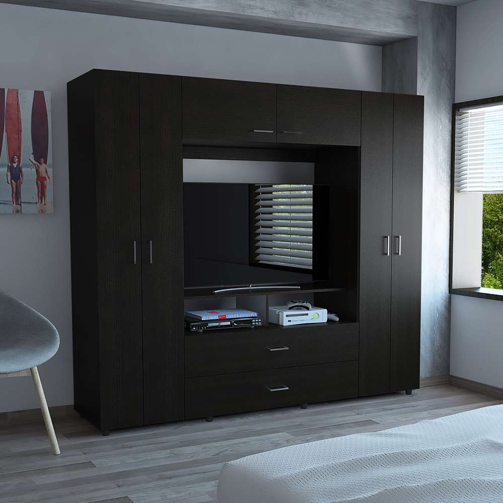 Closet Manila Wengue 198.4x179.9cm con 2 Cajones con 3 Entrepaños con Espacio para TV - Closets | Bylmo