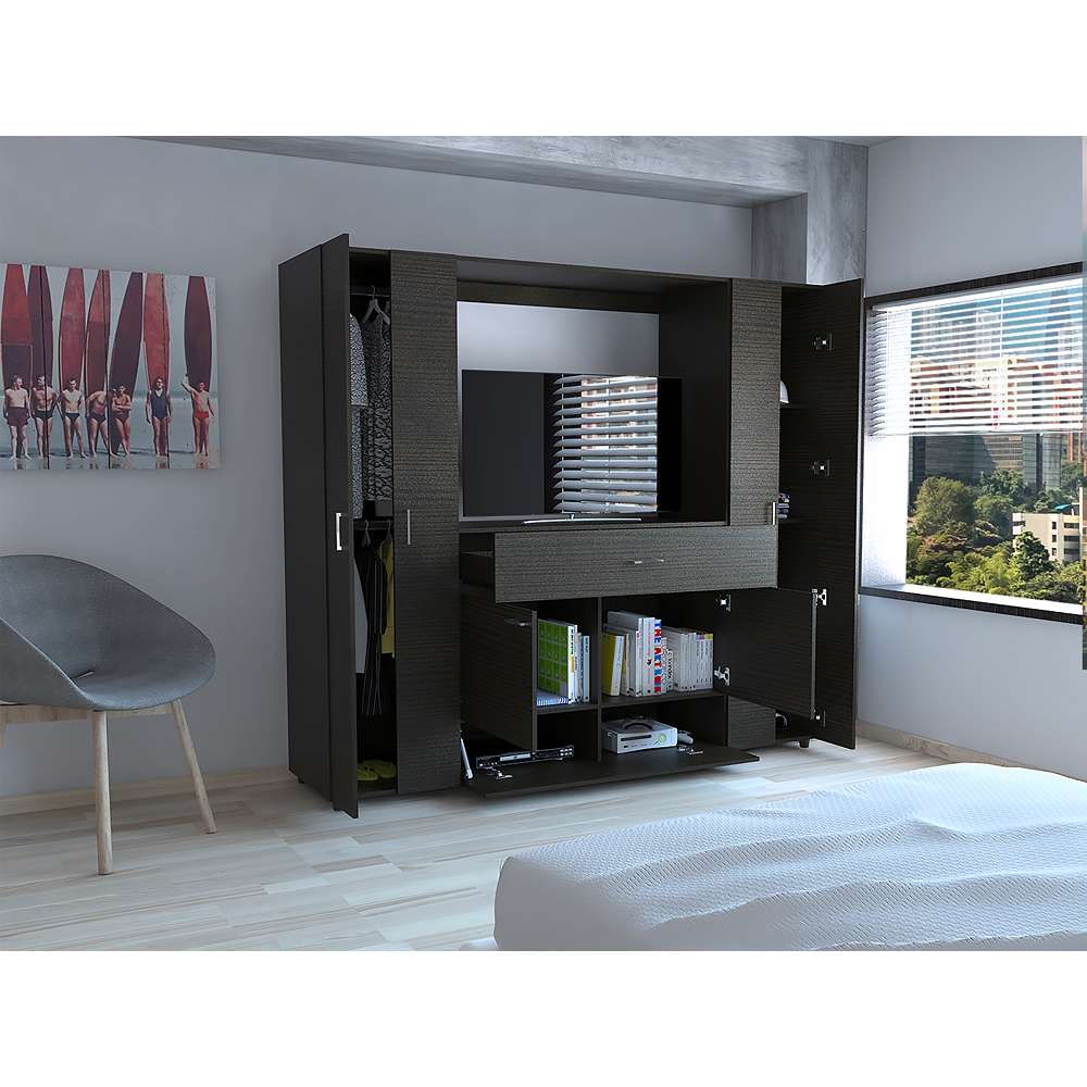 Closet Manila Wengue 198.4x179.9cm con 2 Cajones con 5 Entrepaños con Espacio para TV - Closets | Bylmo