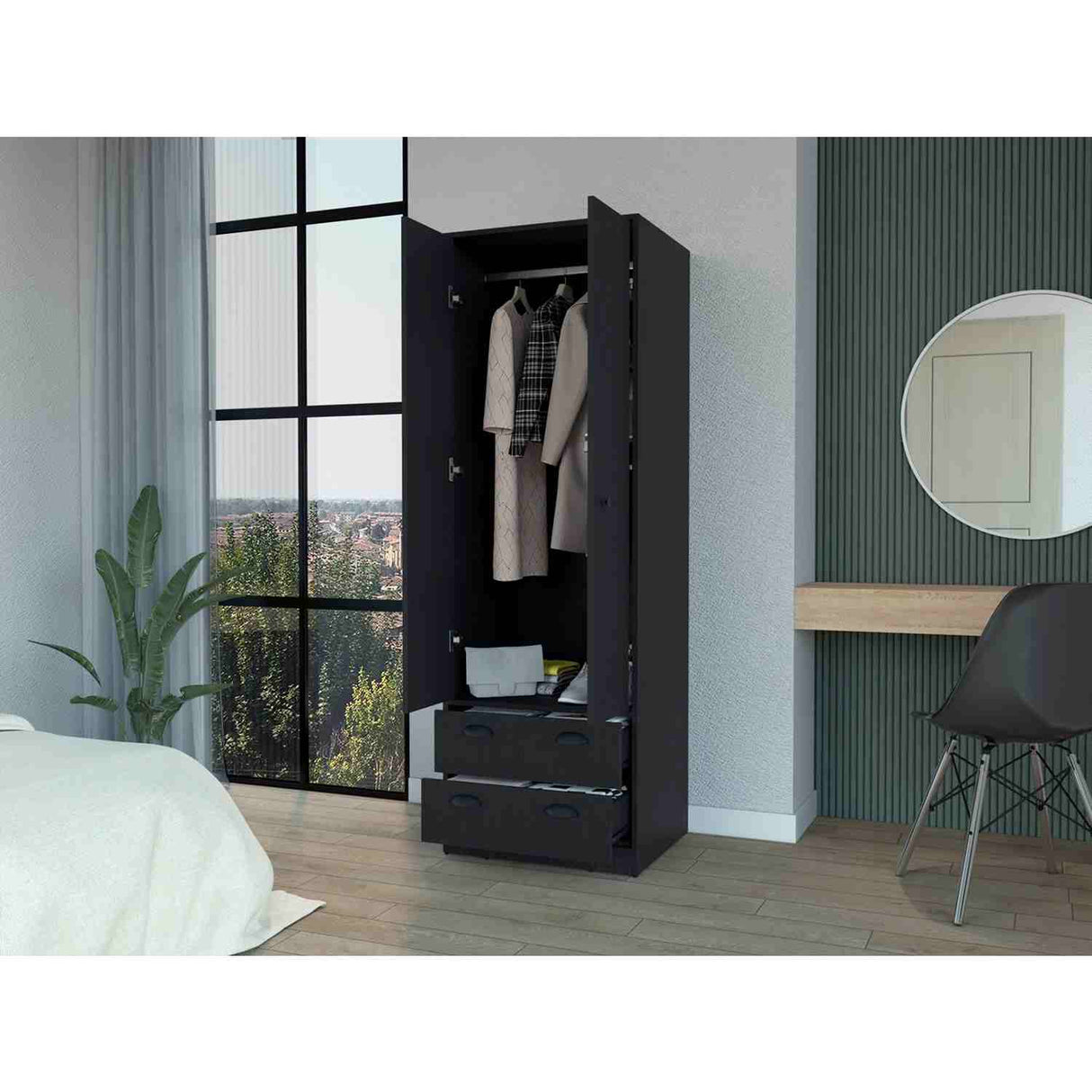 Closet Wengue 59x179cm con 2 Cajones sin Entrepaños y Dos puertas - Closets | Bylmo