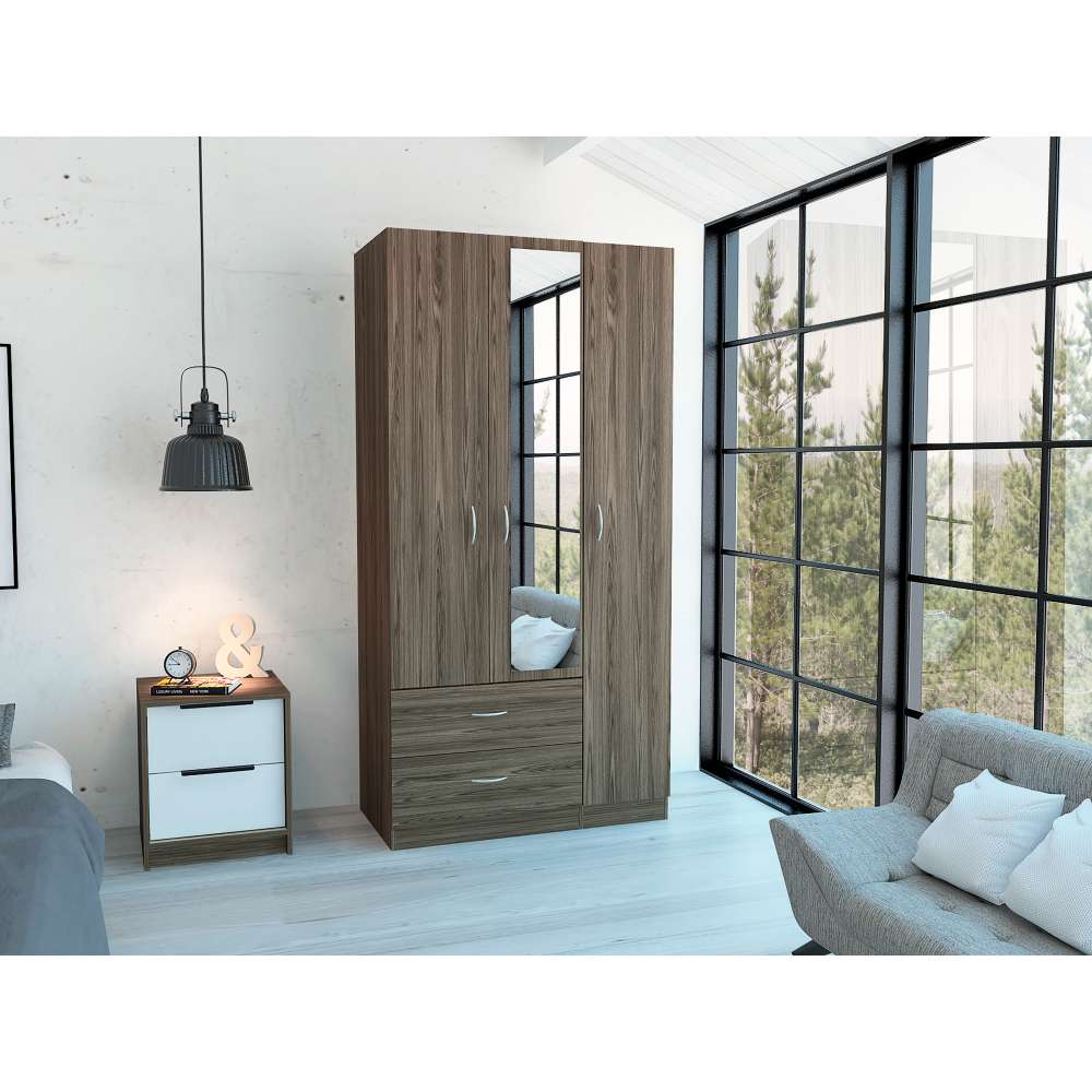 Closet Oporto Coñac 89 cm con Tres Puertas y Dos Cajones - Closets | Bylmo