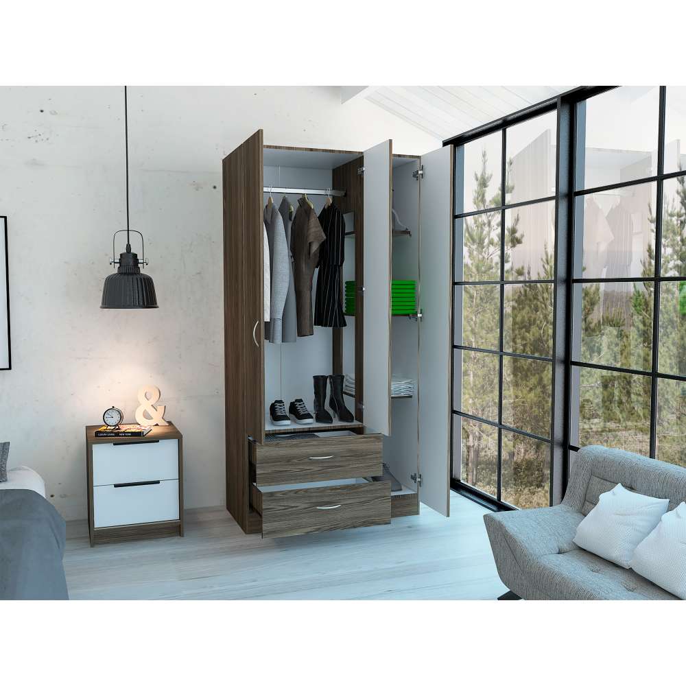 Closet Oporto Coñac 89 cm con Tres Puertas y Dos Cajones - Closets | Bylmo
