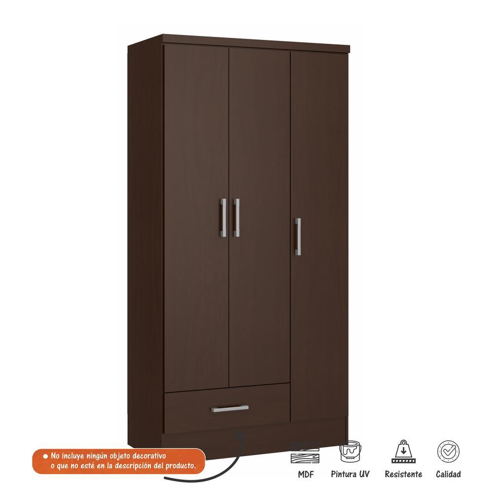 Closet Adana Chocolate 90 cm con Tres Puertas y Un Cajón - Closets | Bylmo