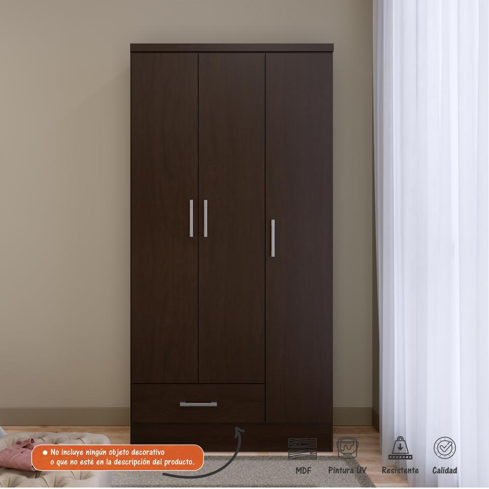 Closet Adana Chocolate 90 cm con Tres Puertas y Un Cajón - Closets | Bylmo