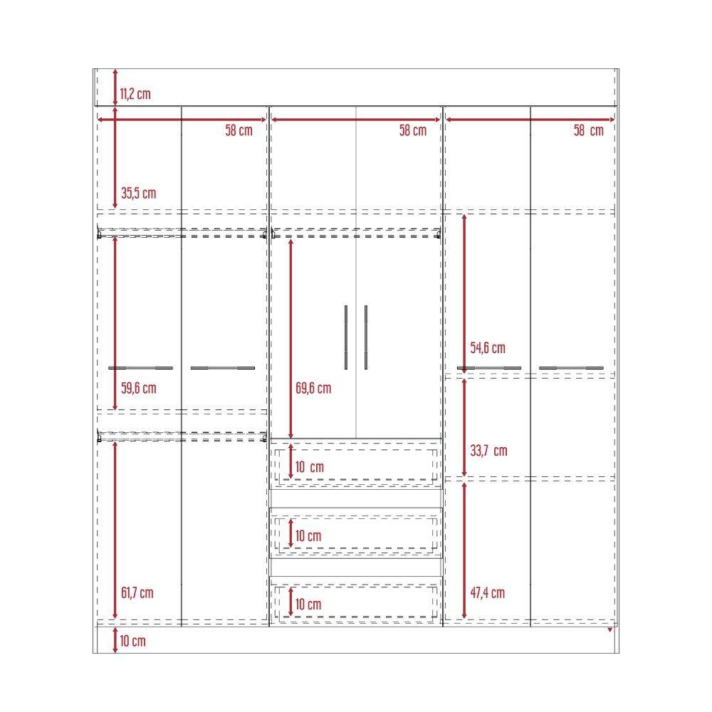Closet Oslo Wengue 180 cm con Seis Puertas y Tres Cajones - Closets | Bylmo