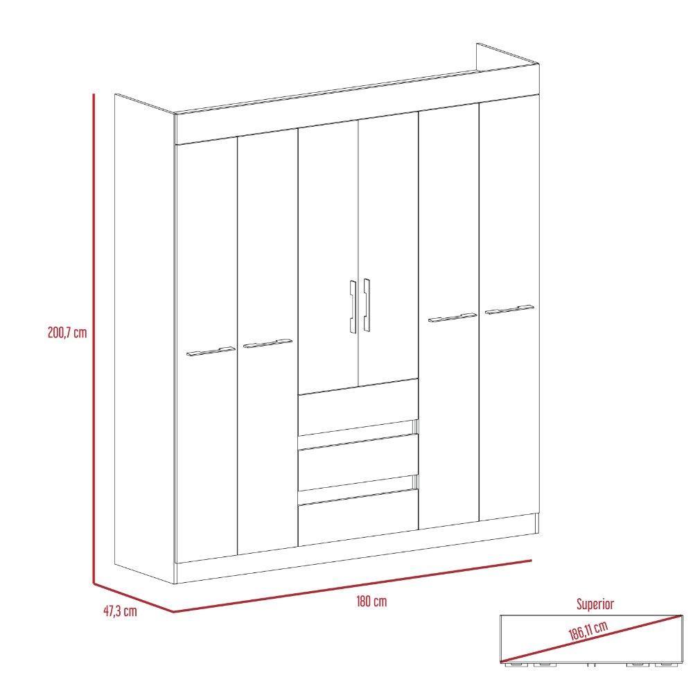 Closet Oslo Wengue 180 cm con Seis Puertas y Tres Cajones - Closets | Bylmo