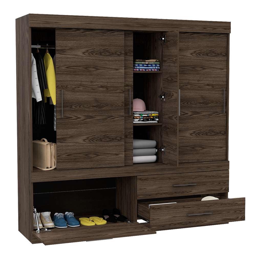 Closet Portofino Coñac 180 cm con Cinco Puertas y Dos Cajones - Closets | Bylmo