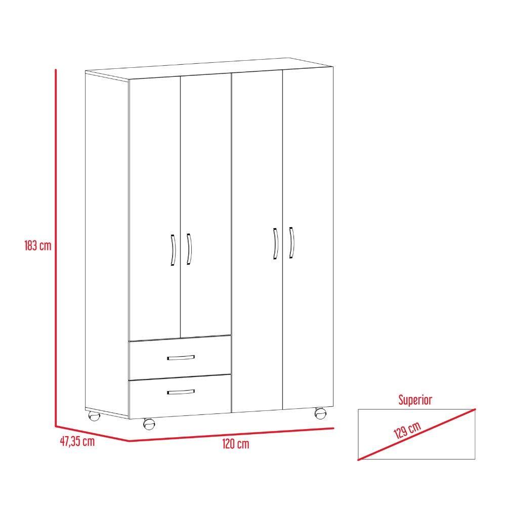Closet River Wengue 120 cm con Cuatro Puertas y Dos Cajones - Closets | Bylmo