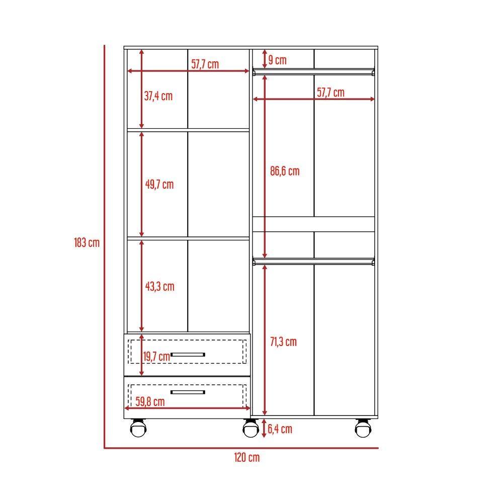 Closet River Wengue 120 cm con Cuatro Puertas y Dos Cajones - Closets | Bylmo