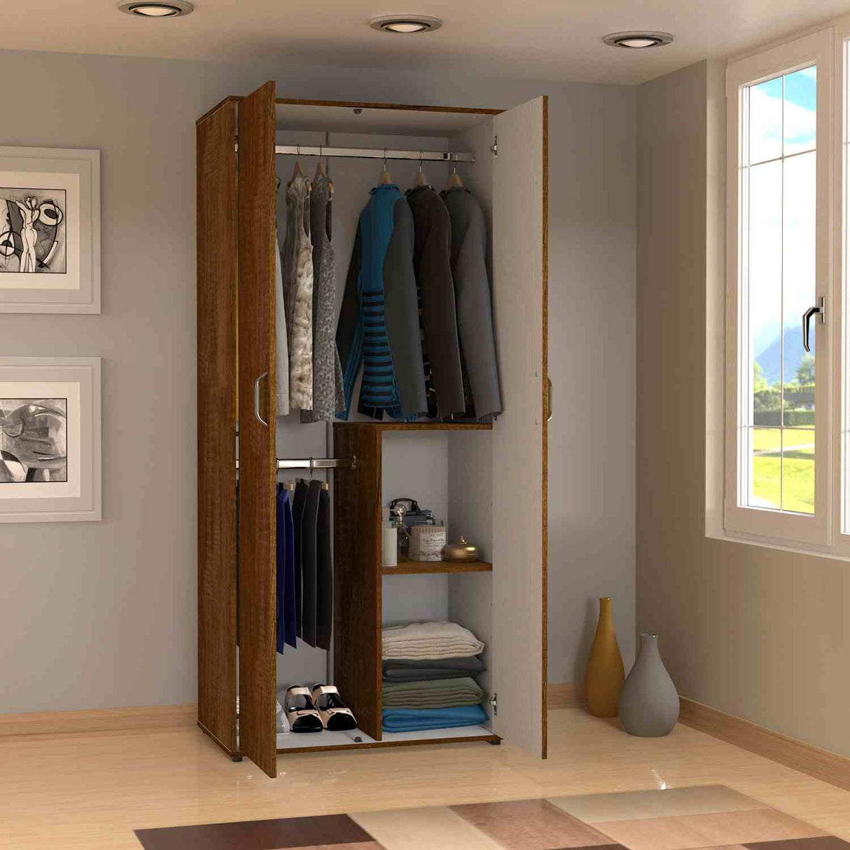 Closet Star Caramelo 80x180cm sin Cajones con 2 Entrepaños - Closets | Bylmo
