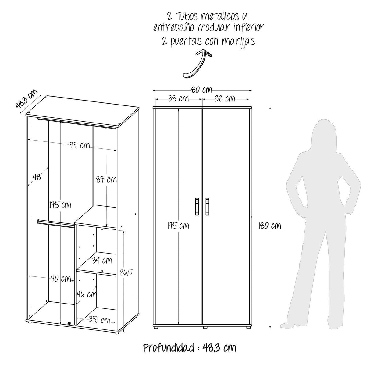Closet Star Caramelo 80x180cm sin Cajones con 2 Entrepaños - Closets | Bylmo