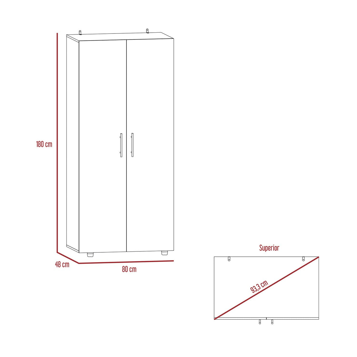 Closet Tera Bardolino 80x180cm sin Cajones con 3 Entrepaños - Closets | Bylmo