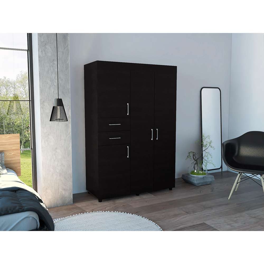 Closet Valencia Wengue 120 cm con Cuatro Puertas y Dos Cajones - Closets | Bylmo