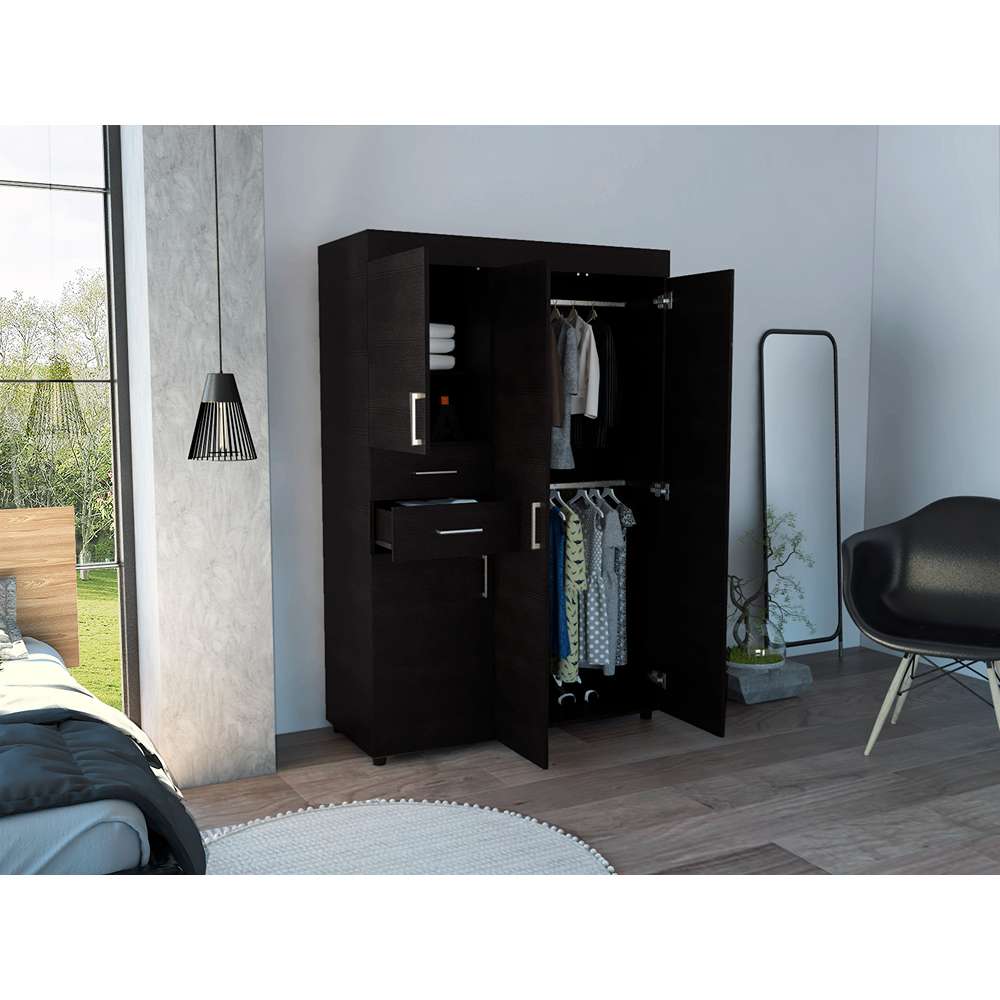 Closet Valencia Wengue 120 cm con Cuatro Puertas y Dos Cajones - Closets | Bylmo