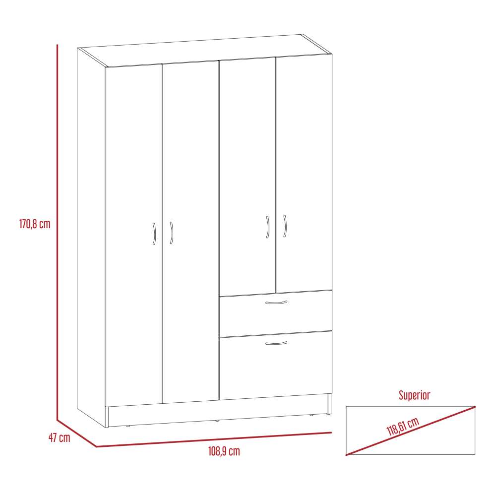 Closet Vaupés Coñac 108 cm con Cinco Puertas y Un Cajón - Closets | Bylmo