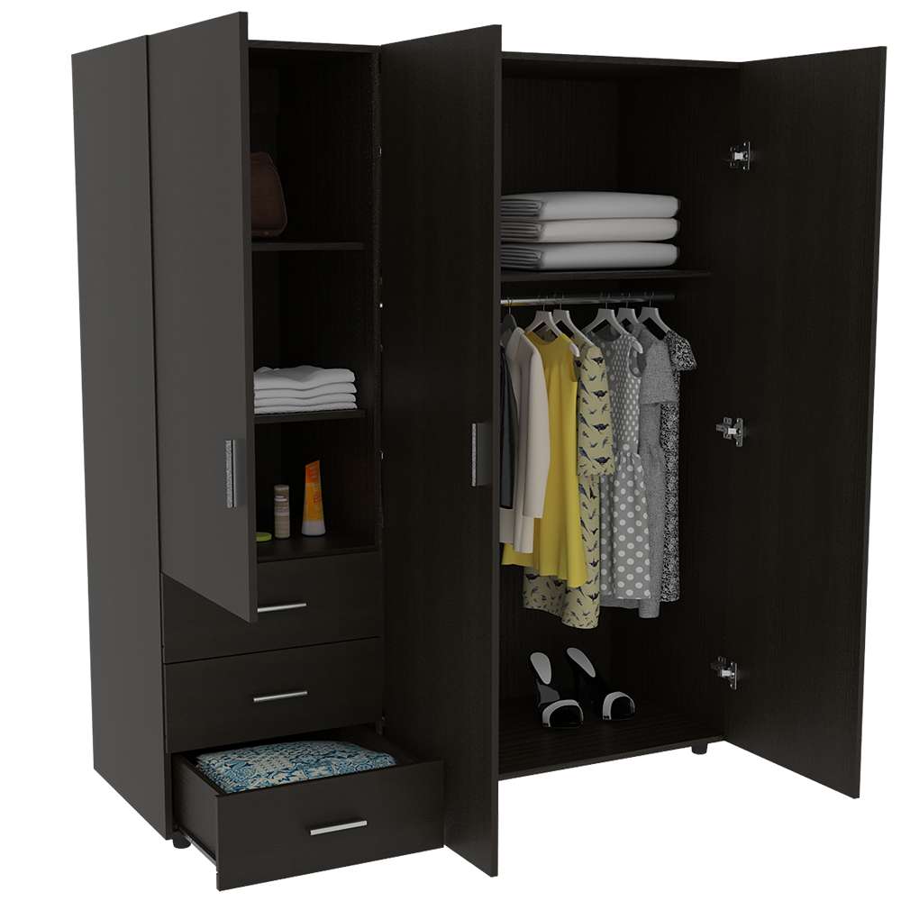 Closet Venecia Wengue 140 cm con Tres Puertas y Tres Cajones - Closets | Bylmo