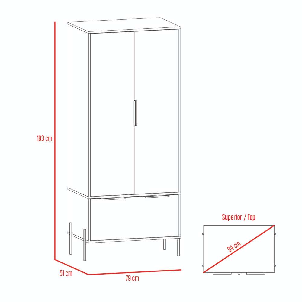 Closet White Blanco 79 cm con Dos Puertas y Un Cajón - Closets | Bylmo