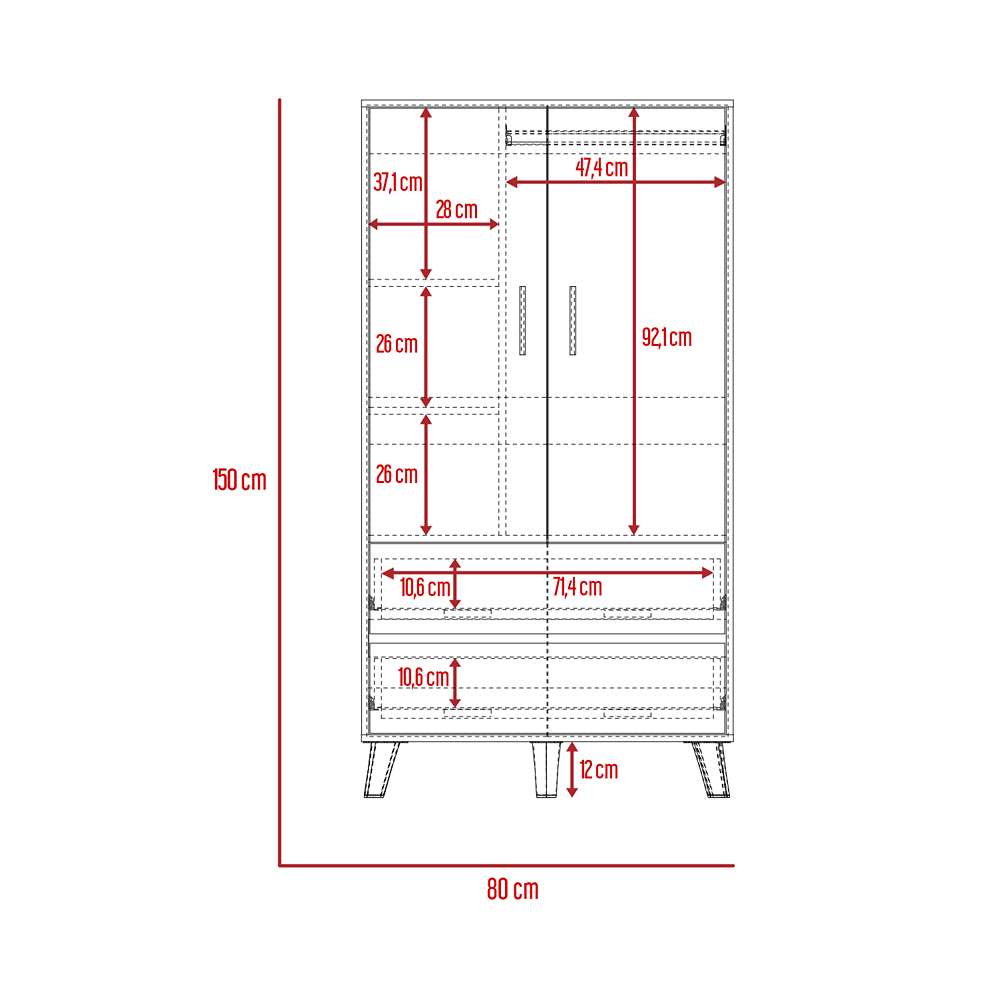Closet Z Duna 80 cm con Dos Puertas y Dos Cajones - Closets | Bylmo