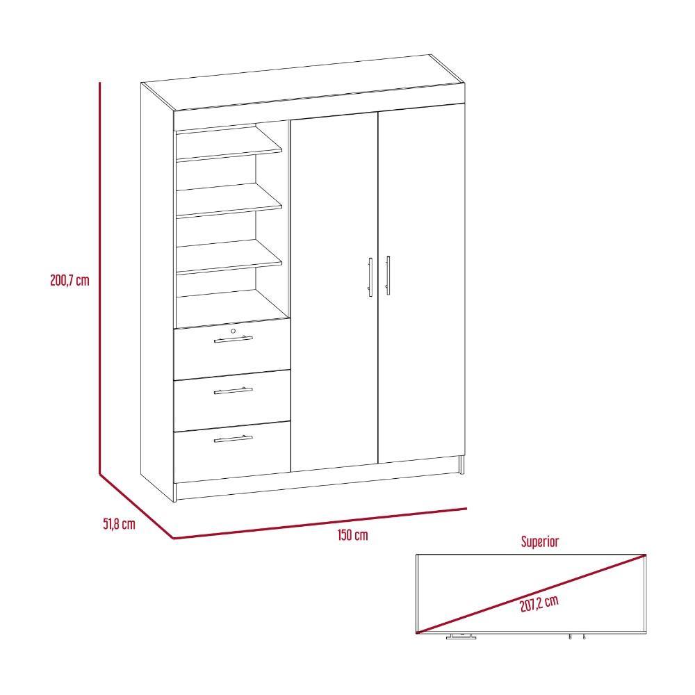 Closet Kenya Habano 150 cm con Dos Puertas y Tres Cajones - Closets | Bylmo