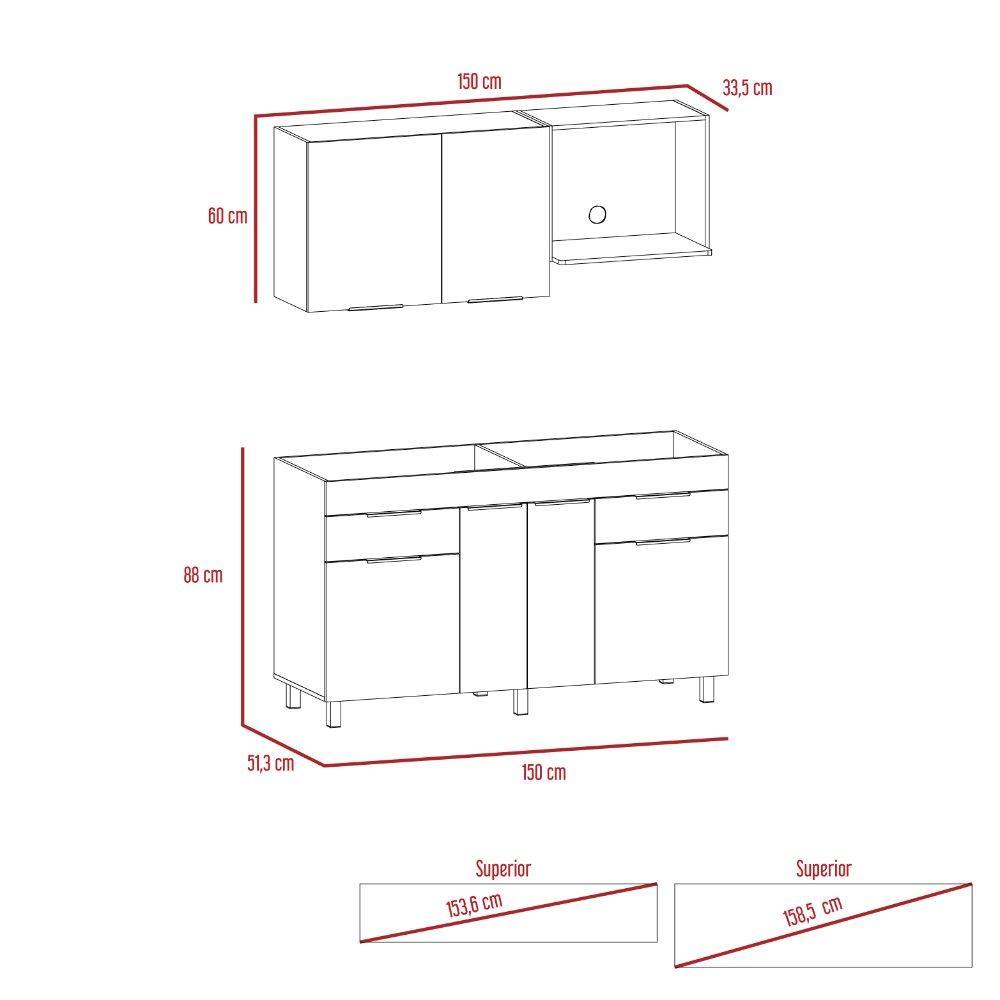 Cocina Laport Rovere y Blanco 150 cm - Cocinas | Bylmo