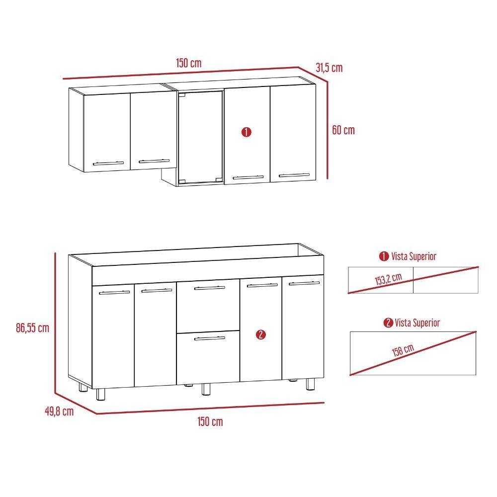 Cocina Luna Expreso 150 cm Izquierda con Mesón - Cocinas | Bylmo