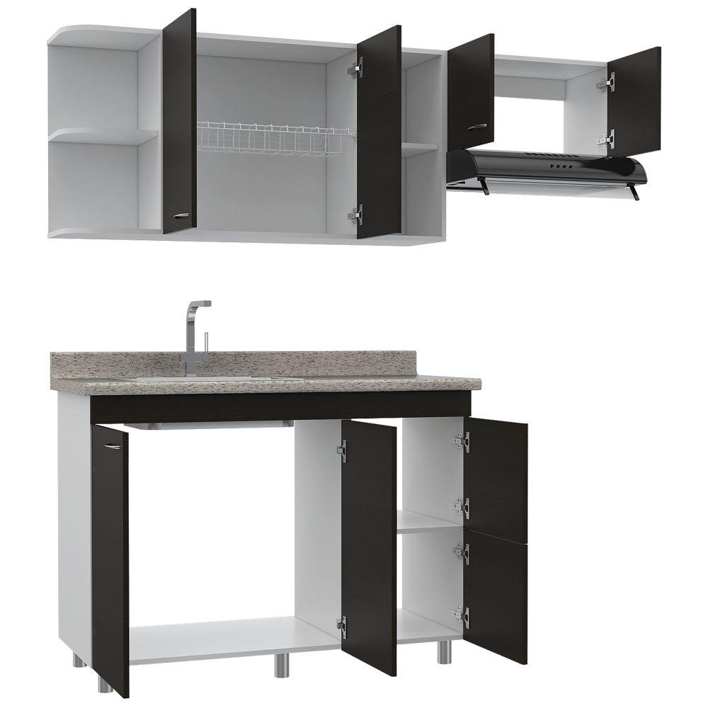 Cocina Elica Wengue y Blanco 150 cm Izquierda con Mesón - Cocinas | Bylmo