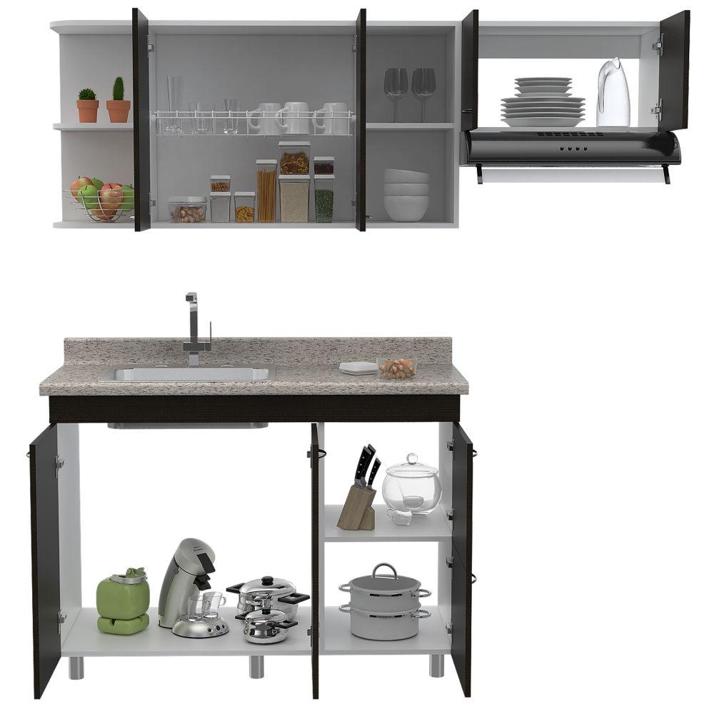 Cocina Elica Wengue y Blanco 150 cm Izquierda con Mesón - Cocinas | Bylmo