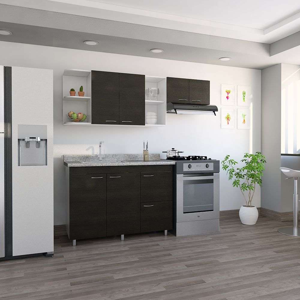 Cocina Elica Wengue y Blanco 150 cm Izquierda con Mesón - Cocinas | Bylmo