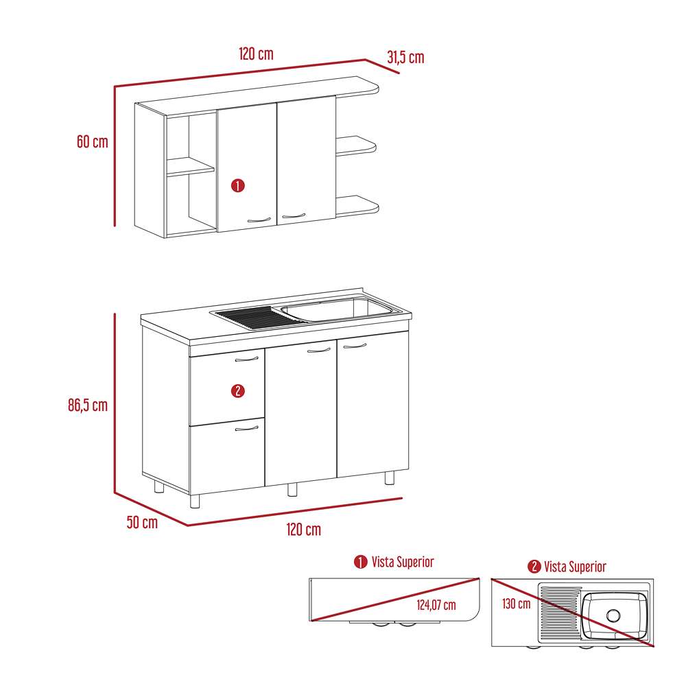 Cocina Elica Macadamia 120 cm Derecha con Mesón - Cocinas | Bylmo