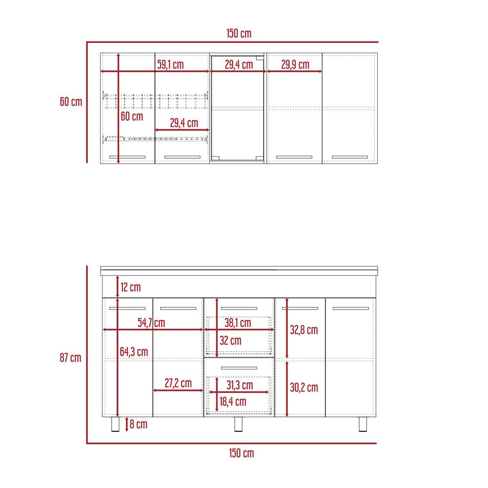 Cocina Boston Bellota y Blanco 150 cm Izquierda con Mesón - Cocinas | Bylmo