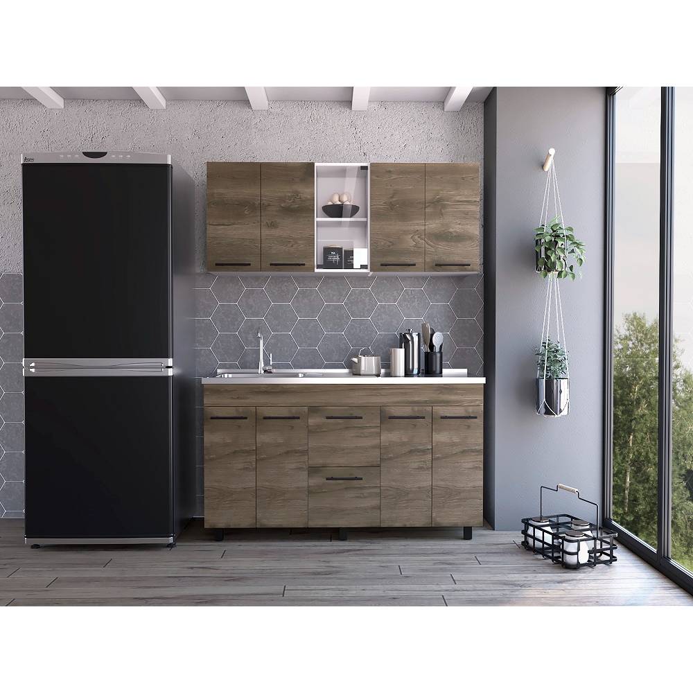 Cocina Boston Plus Bellota y Blanco 150 cm Izquierda con Mesón - Cocinas | Bylmo