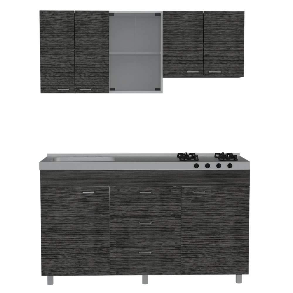 Cocina Caribe Roble Gris 150 cm Izquierda con Mesón - Cocinas | Bylmo