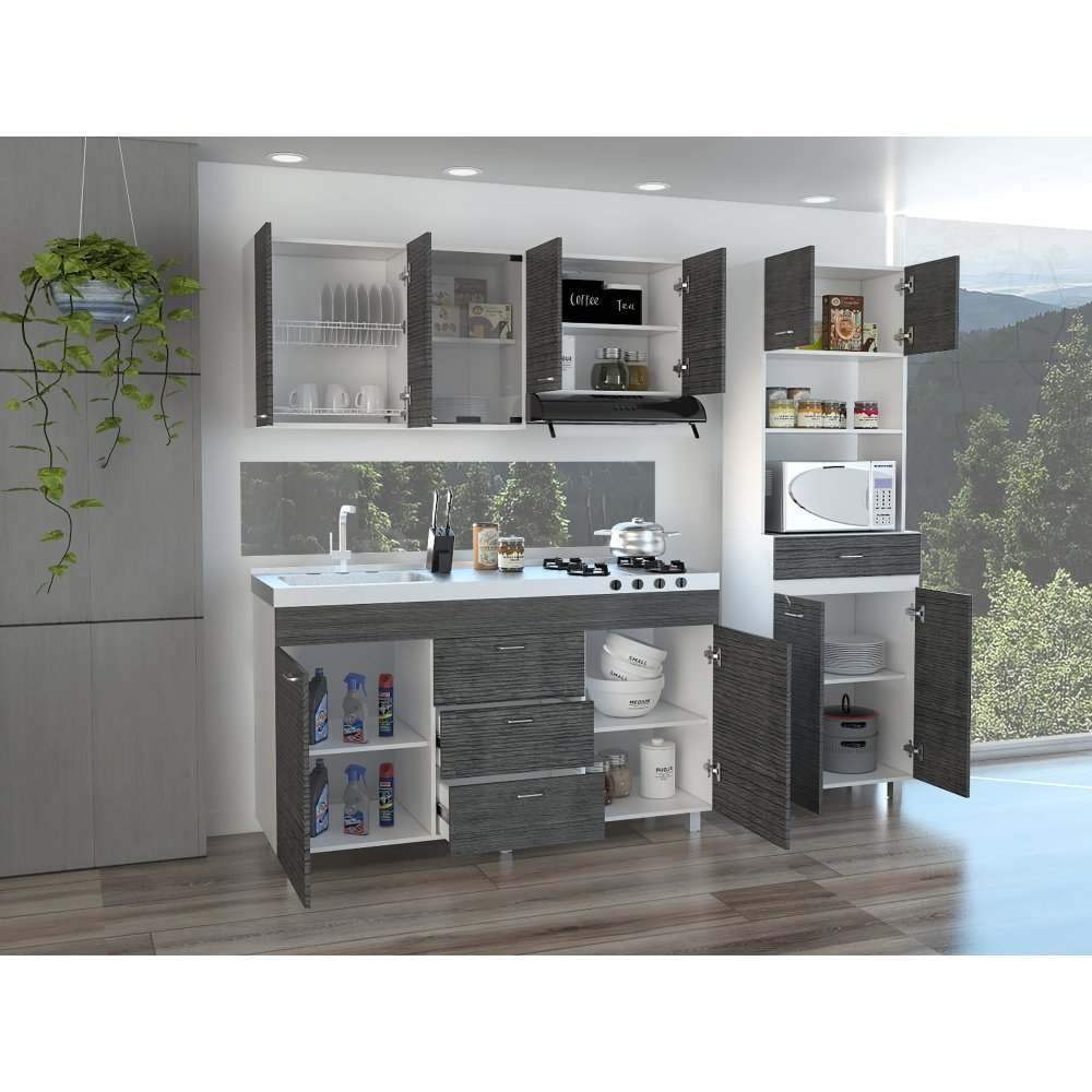 Cocina Caribe Roble Gris 150 cm Izquierda con Mesón - Cocinas | Bylmo