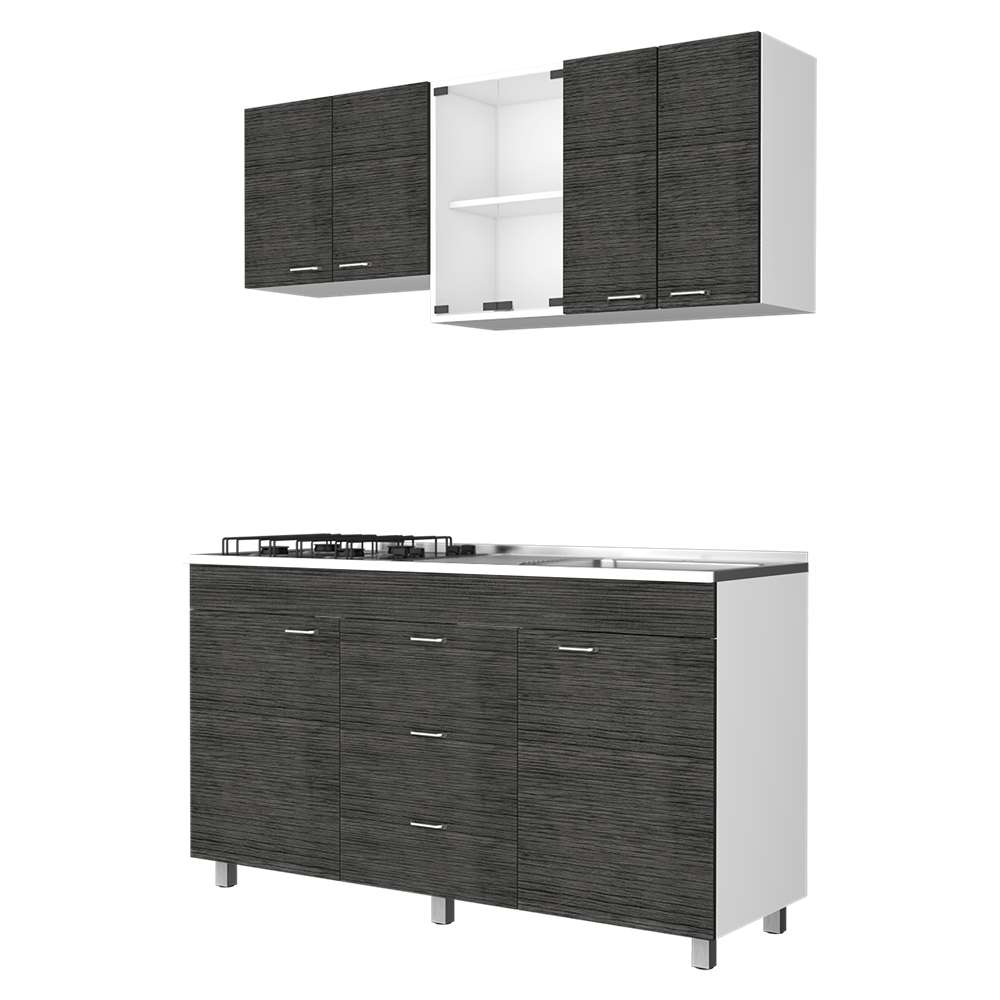 Cocina Lumina Roble Gris 150 cm Derecha con Mesón - Cocinas | Bylmo